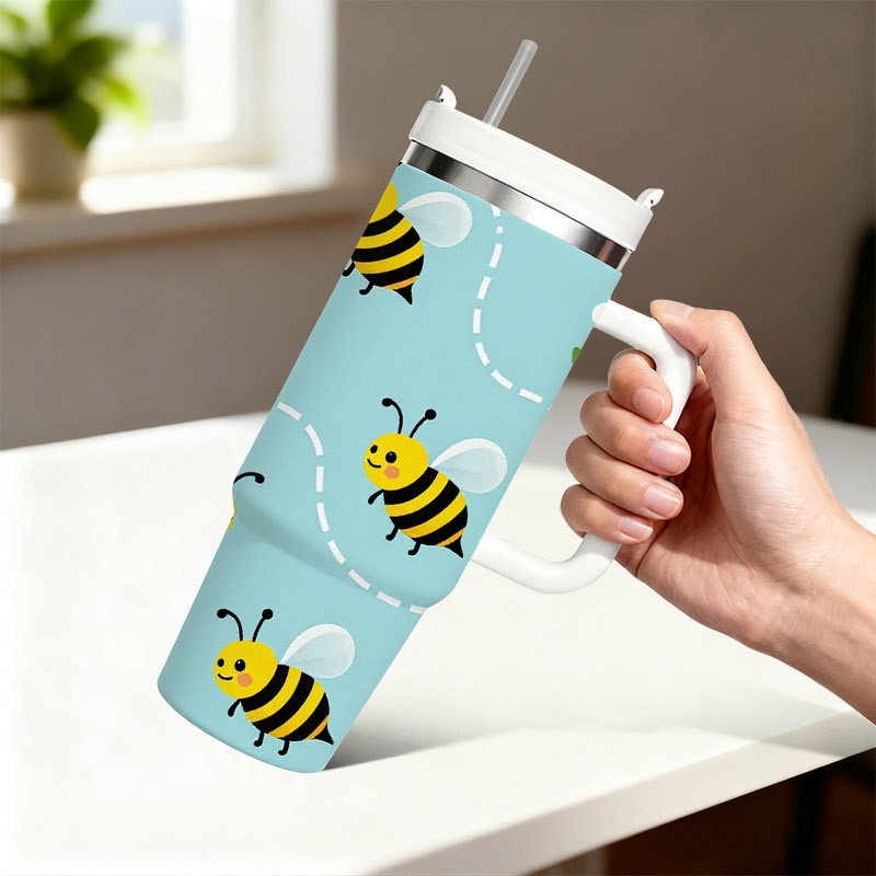 재미있는 만화 벌과 흰 꽃 무늬가 있는 40온스 스테인 - Sublimation Mug White 리뷰 및 가격